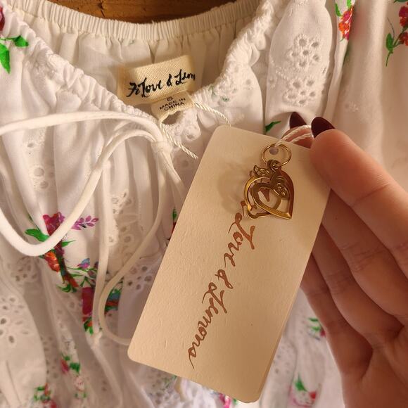 For Love & Lemons Tarte Eyelet Smocked Floral Mini Dress Small NWT Boho Cottage - Picture 4 of 7